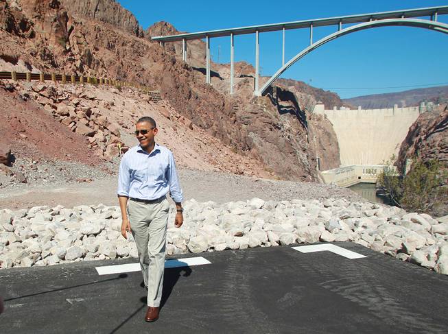 President Barack Obama visits the Hoover Dam while taking a break from debate preparations Tuesday, Oct. 2, 2012.