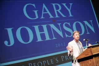 Former two-term governor of New Mexico and Libertarian presidential candidate Gary Johnson speaks at Duke University, in Durham N.C., Thursday, Sept. 20, 2012, as part of his 15-stop nationwide college tour. 