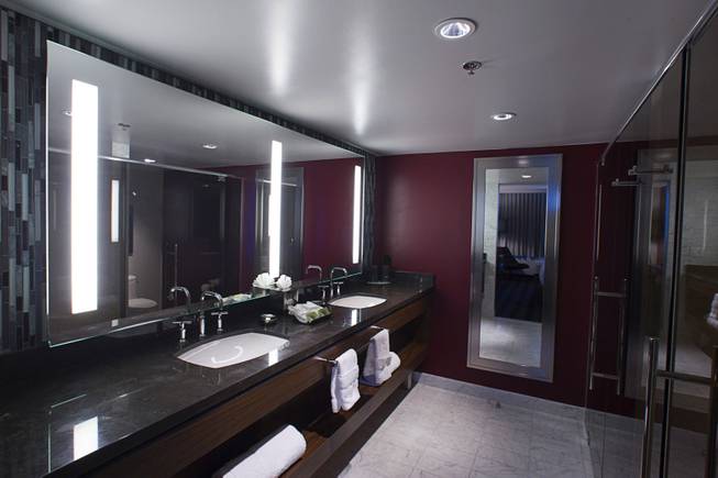 The bathroom of a renovated suite is shown at the D Las Vegas in downtown Las Vegas Tuesday, Oct. 9, 2012. The casino, formerly Fitzgeralds, is celebrating it's rebranding and renovation with festivities this weekend.