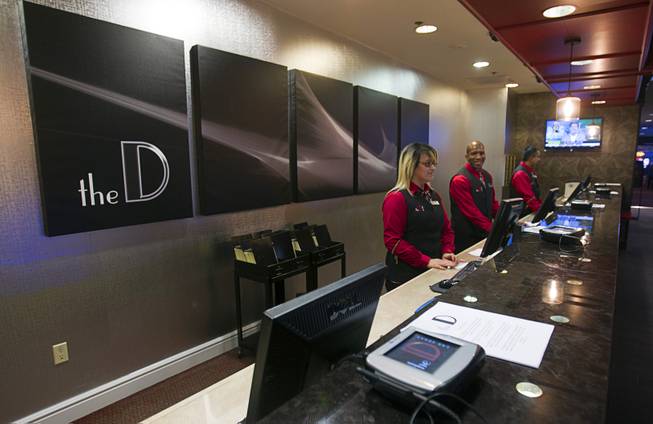 The front desk is shown at the D Las Vegas in downtown Las Vegas Tuesday, Oct. 9, 2012. The casino, formerly Fitzgeralds, is celebrating it's rebranding and renovation with festivities this weekend.