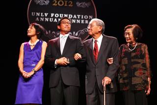 The Lee Family is honored at the Palladium Society Awards Ceremony during the UNLV Foundation Annual Dinner at the Bellagio in Las Vegas on Tuesday, October 9, 2012. From left is Dana, Greg, Theodore and Doris Lee.