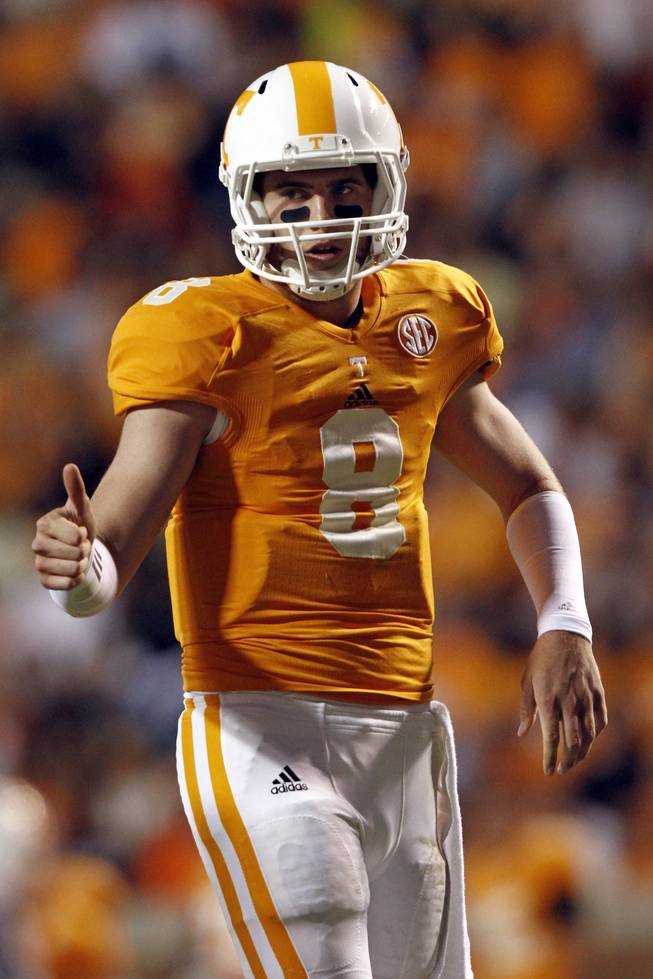 Tennessee Volunteers quarterback Tyler Bray (8) during the first half of an NCAA college football game between Akron and Tennessee on Saturday, Sept. 22, 2012, in Knoxville, Tenn.