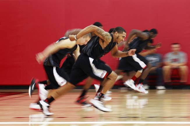 UNLV guard Anthony Marshall does sprints with the rest of the team during the Rebels first official practice Friday, Oct. 12, 2012.