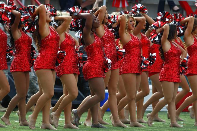 UNLV cheerleaders perform during their game against UNR Saturday, Oct. 13, 2012 at Sam Boyd Stadium. UNR came from behind and won the game, for the eighth consecutive time, 42-37.
