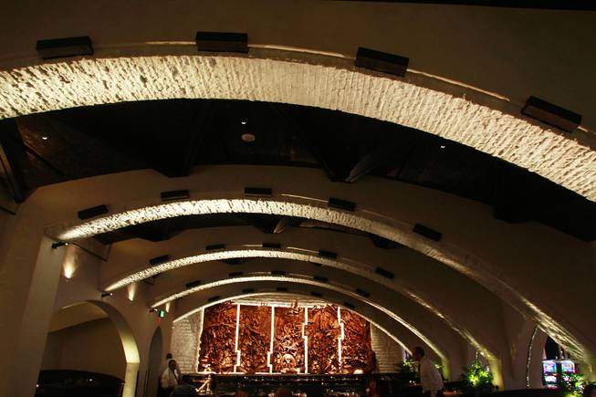An asymmetrical arched ceiling is part of the design of Javier's in Aria Oct. 18, 2012.