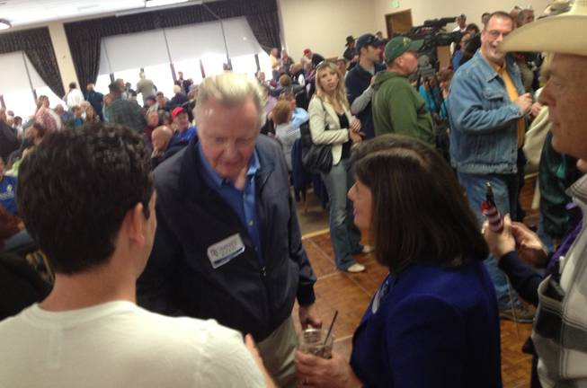 Rep. Shelley Berkley introduces herself to actor Jon Voight on Saturday at the annual Nevada Day Chili Feed in Carson City. Berkley is running for U.S. Senate, and Voight was in Nevada campaigning for Mitt Romney. 