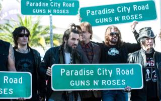 Paradise Road is temporarily renamed Paradise City Road on Monday, Oct. 29, 2012, in honor of Guns N' Roses' run at the Hard Rock Hotel from Oct. 31 through Nov. 24, 2012.