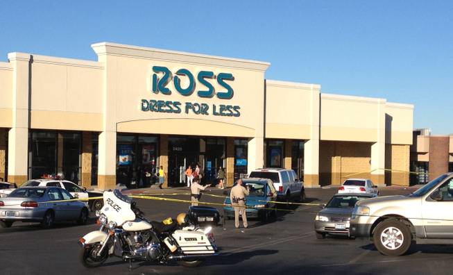 Police have an area cordoned off near the Ross Dress for Less store at 2420 E. Desert Inn Road, where an officer-involved shooting occurred Monday afternoon, Oct. 29, 2012.