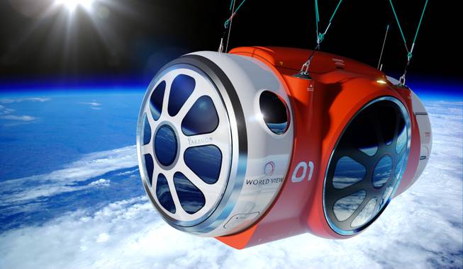 An artist's rendering provided by World View Enterprises shows a capsule lifted by a high-altitude balloon up 19 miles into the air. The price to spend a couple hours looking down at the curve of the Earth: $75,000.