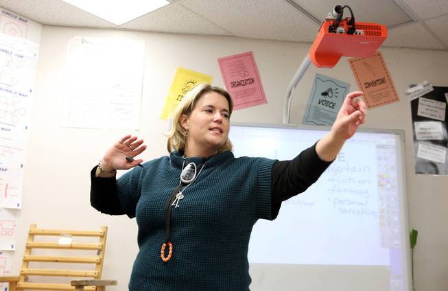 Manda Kristof teaches a fifth grade writing class at Ferron Elementary School in Las Vegas on Wednesday, October 31, 2012.