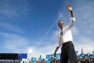 President Barack Obama arrives at a campaign rally at the Cheyenne Sports Complex near the College of Southern Nevada in North Las Vegas Thursday, Nov. 1, 2012.