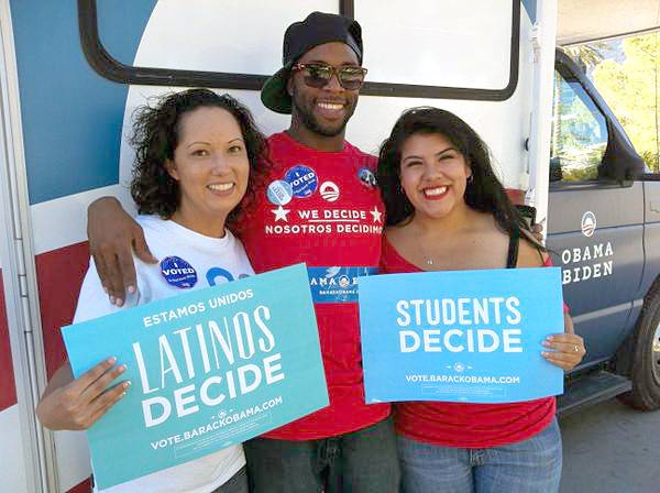 Candice Morris, left, poses with fellow UNLV students and Obama campaign volunteers Dante Dumas and Meghan Garibay after casting their 2012 general election ballots.
