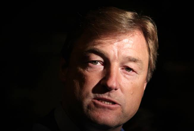 Sen. Dean Heller, R-Nev. talks to the media after his victory at the Palazzo in Las Vegas after midnight on Wednesday, November 7, 2012.
