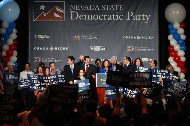 Senate candidate Shelley Berkley delivers her concession speech during the Nevada State Democrats' election night party early Wednesday, Nov. 7, 2012 at Mandalay Bay.