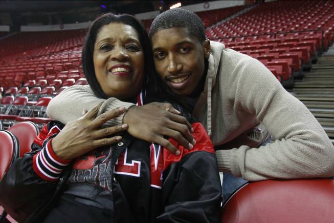 Carmen Hawkins and her son, UNLV basketball guard Justin Hawkins, are seen Wednesday, Nov. 7, 2012.