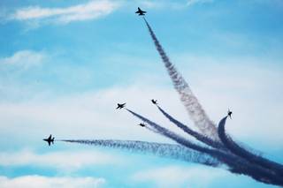 The Air Force Thunderbirds perform during the annual Aviation Nation air show at Nellis Air Force Base Saturday, Nov. 10, 2012.
