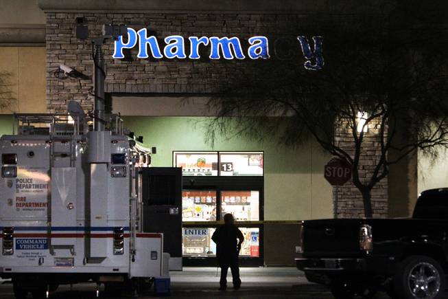 The scene outside of an Albertsons grocery store where Henderson Police shot a man Wednesday afternoon at the corner of Lake Mead Parkway and Boulder Highway in Henderson on Wednesday, November 14, 2012.