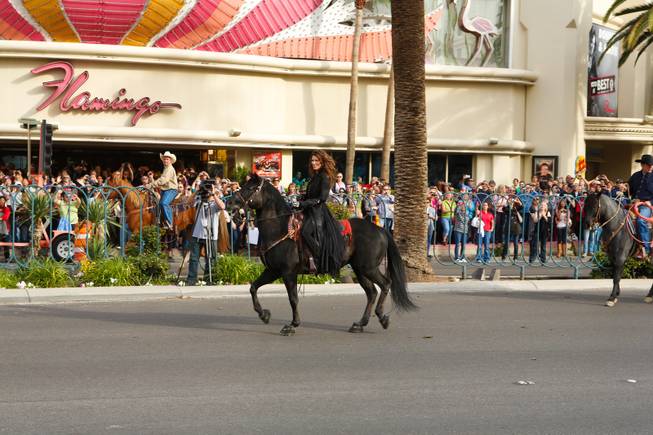 Shania Twain makes her grand entrance at Caesars Palace on horseback to kick off her two-year residency, Wednesday, Nov. 14, 2012.