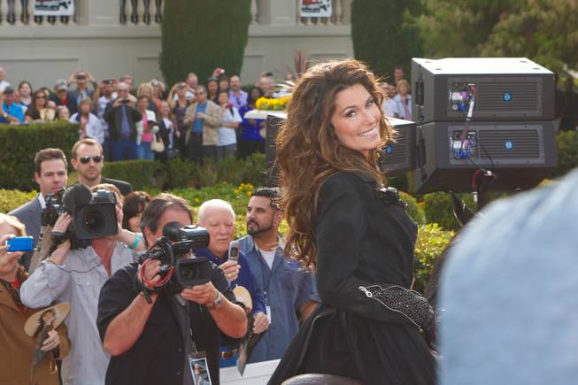 Shania Twain makes her grand entrance at Caesars Palace on horseback to kick off her two-year residency, Wednesday, Nov. 14, 2012.