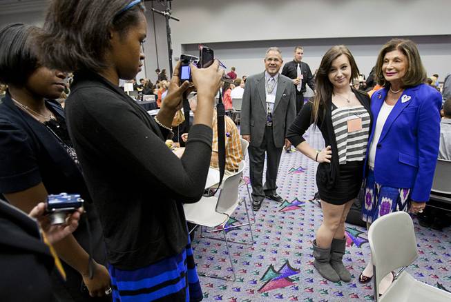 Students take photos with Congresswoman Shelley Berkley during the annual Las Vegas Sun Youth Forum at the Las Vegas Convention Center Tuesday, November 20, 2012.