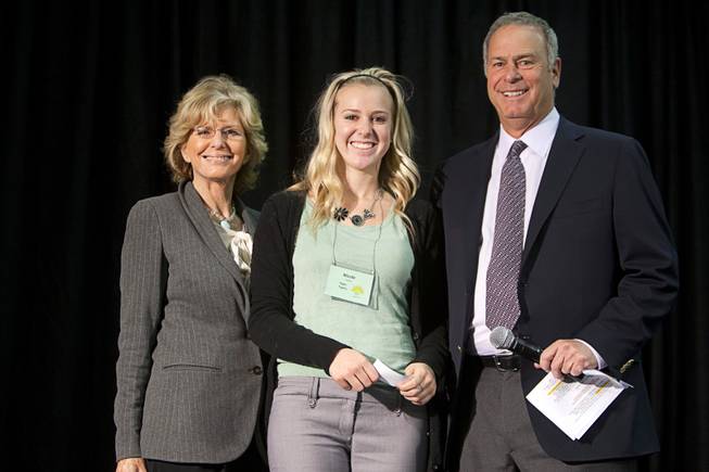 Scholarship winner Nicole Haddad of Foothill High School poses with Janie Greenspun-Gale and Brian Greenspun during the annual Las Vegas Sun Youth Forum at the Las Vegas Convention Center Tuesday, November 20, 2012.