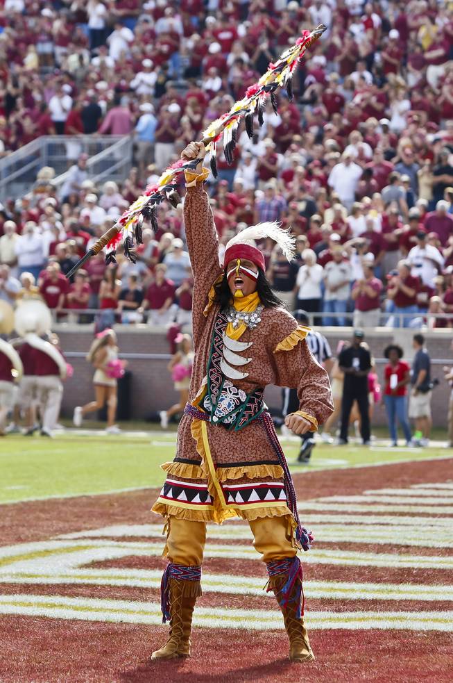 Florida State Seminoles mascot Chief Osceola raises his spear to the crowd before the start of action between the Florida State Seminoles and the Duke Blue Devils at Doak S. Campbell Stadium in Tallahassee.