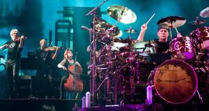 Neil Peart of Rush performs at the band's concert at MGM Grand Garden Arena on Friday, Nov. 23, 2012.