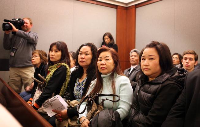 Friends and family of Sounilak Ouchlaeun watch her appearance in court at the Regional Justice Center in Las Vegas on Tuesday, November 27, 2012. Ouchlaeun is charged with murder with a deadly weapon for running over her boyfriend with a car.