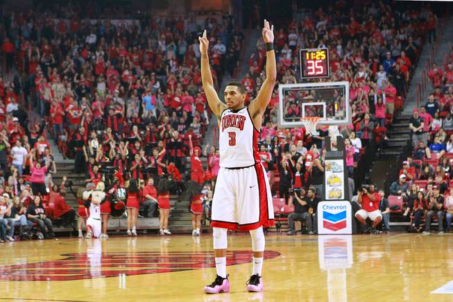 UNLV guard Anthony Marshall signals a three-point shot against UC Irvine during their game Wednesday, Nov. 28, 2012 at the Thomas & Mack. UNLV won the game 85-57.