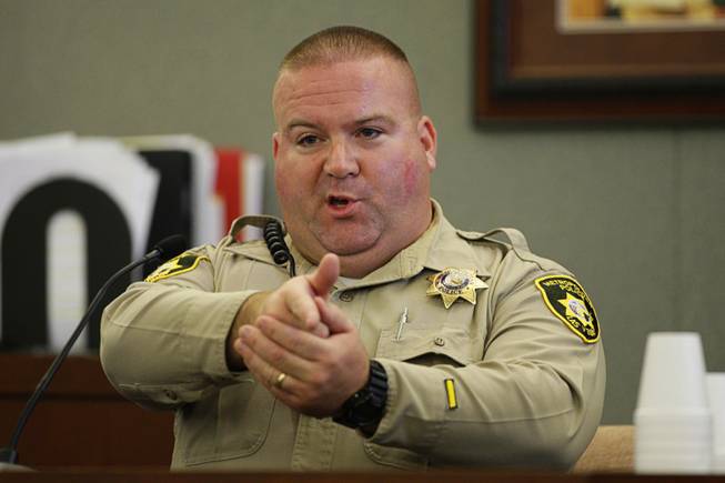Metro Police Officer William Mosher testifies about shooting Erik Scott during a coroner's inquest at the Regional Justice Center on Thursday, Sept. 23, 2010. Two county commissioners will offer an alternative to the inquest system at a meeting Tuesday.
