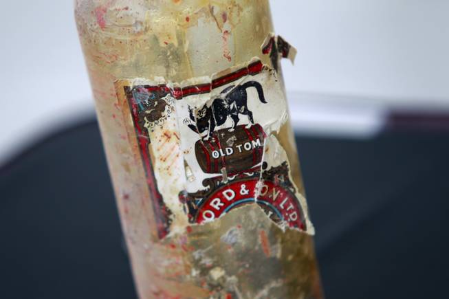 This is the bottle of Old Tom Gin, Wednesday, Dec. 5, 2012, that was found inside the walls when the old federal courthouse was converted into the Mob Museum.
