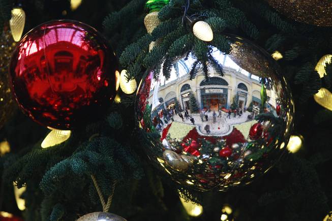 Ornaments are seen in the holiday display at the Bellagio Conservatory & Botanical Garden Friday, Dec. 7, 2012.