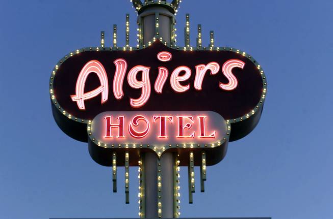 The sign outside the Algiers Hotel at 2845 Las Vegas Boulevard South photographed July 18, 2001. 