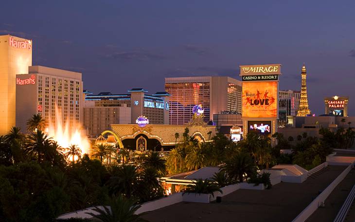A view of casinos on the Las Vegas Strip. 