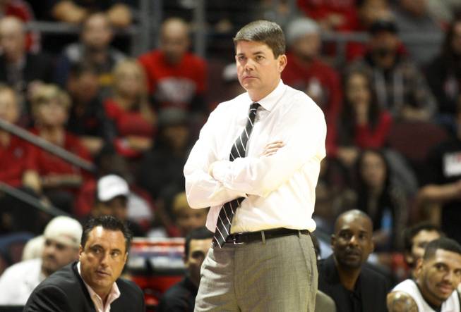 UNLV coach Dave Rice watches the Rebel's game against the La Verne Leopards at the Orleans Arena Thursday, Dec. 13, 2012.