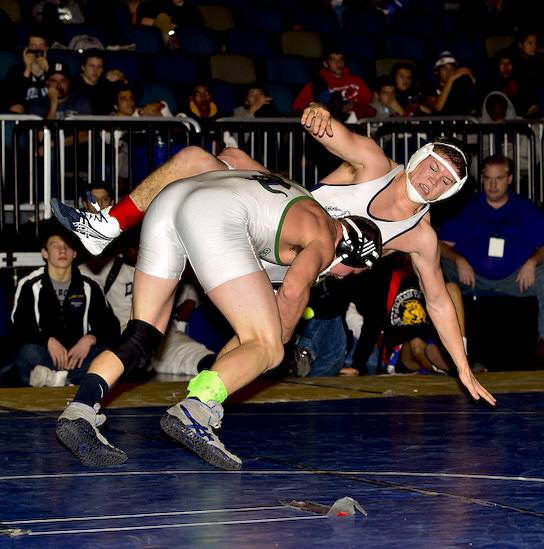 Ryder Newman takes down his opponent, Nationally Ranked Kyle Pope of Bakersfield HS, during the Reno Tournament of Champions Dec. 14, 2012.