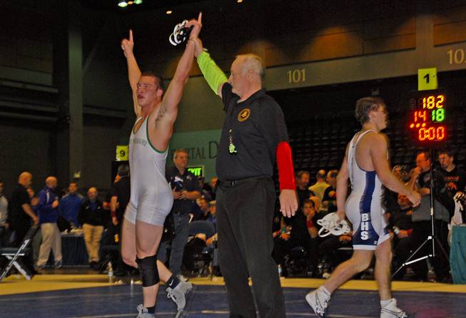 Ryder Newman celebrates his finals victory against Nationally Ranked Kyle Pope of Bakersfield HS during the Reno Tournament of Champions Dec. 14, 2012.