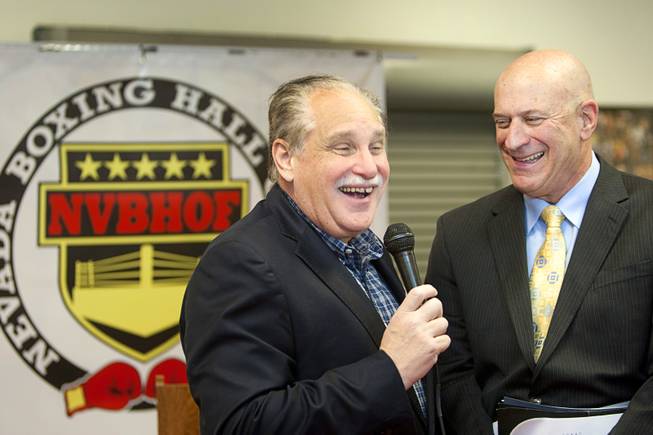 Boxing analyst Al Bernstein interviews Rich Marotta, founder and CEO of the newly-established Nevada Boxing Hall of Fame (NVBHOF), during a news conference at the Richard Steele Boxing Club in North Las Vegas Wednesday, Dec. 19, 2012. Bernstein is a member of the inaugural class of inductees. Induction will take place in 2013.