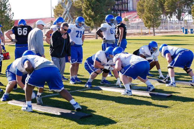 Boise State football team prepares for their upcoming game Saturday when they face off against Washington in the 2012 MACCO Bowl Las Vegas, Thursday Dec. 19, 2012.