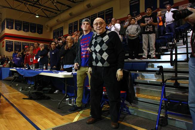 Jerry Tarkanian gets a standing ovation between games in the inaugural Jerry Tarkanian Classic Thursday, Dec. 20, 2012.