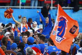 Boise State fans cheer on the field after their 28-26 win over Washington in the Maaco Bowl Las Vegas game Saturday, Dec. 22, 2012 at Sam Boyd Stadium.