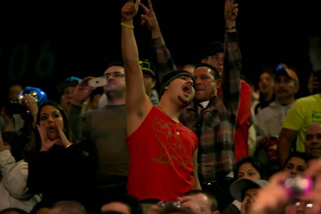Fans cheer during the Dos Santos Velasquez weigh in for UFC 155, Friday, Dec. 28, 2012.