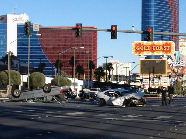 Metro Police investigate a fatal accident on Flamingo Road, Jan. 1, 2013.