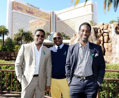 Nathan Morris, Wanya Morris and Shawn Stockman of Boyz II Men announce an extended residency at the Mirage on Thursday, Jan. 3, 2013.
