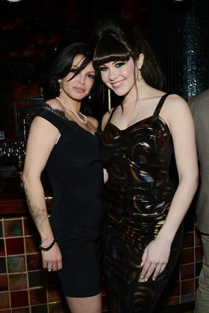 Chef Carla Pellegrino and 2011 Playmate of the Year Claire Sinclair attend the grand opening of "Rock of Ages" at the Venetian on Saturday, Jan. 5, 2013.
