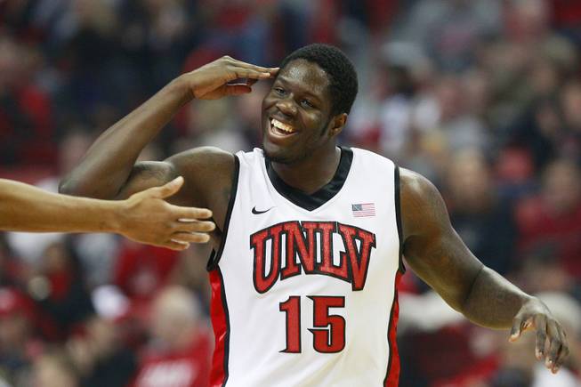 UNLV forward Anthony Bennett salutes after a play against Cal State Bakersfield during their game Saturday, Jan. 5, 2013 at the Thomas & Mack Center. UNLV won their non-conference finale 84-63.
