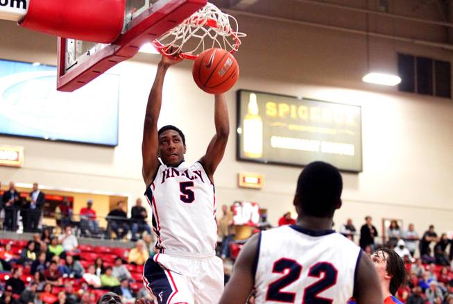 Christian Wood of Findlay Prep dunks the ball during their boys basketball game against Bishop Gorman at the South Point Arena in Las Vegas on Monday, January 7, 2013.