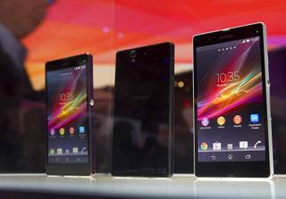 Sony Xperia Z smart phones are displayed during a Sony news conference at the 2013 International CES in the Las Vegas Convention Center Monday, January 7, 2013.