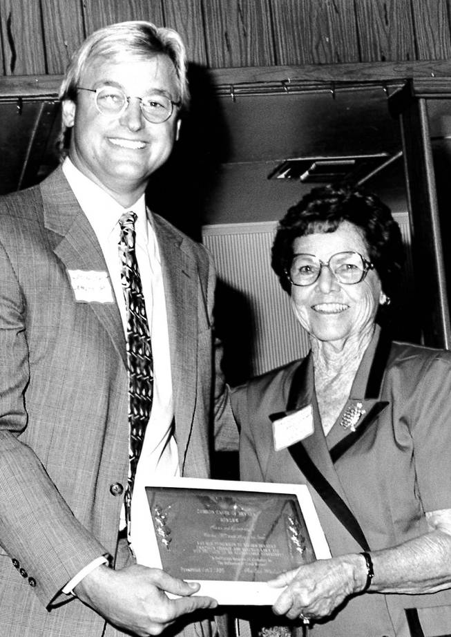 Gene Segerblom pictured with Sen. Dean Heller on October 12, 1995, receiving the Common Cause Award. 