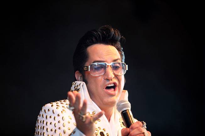 Elvis impersonator Jesse Garon performs during a celebration of Elvis Presley's birthday at Opportunity Village Engelstad Campus in Las Vegas on Tuesday, January 8, 2013.